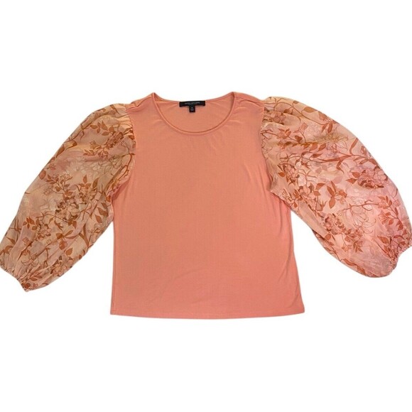 Marc New York Andrew Marc Womens Medium Peach Long Sleeve Floral Sheer Sleeves - Picture 2 of 10